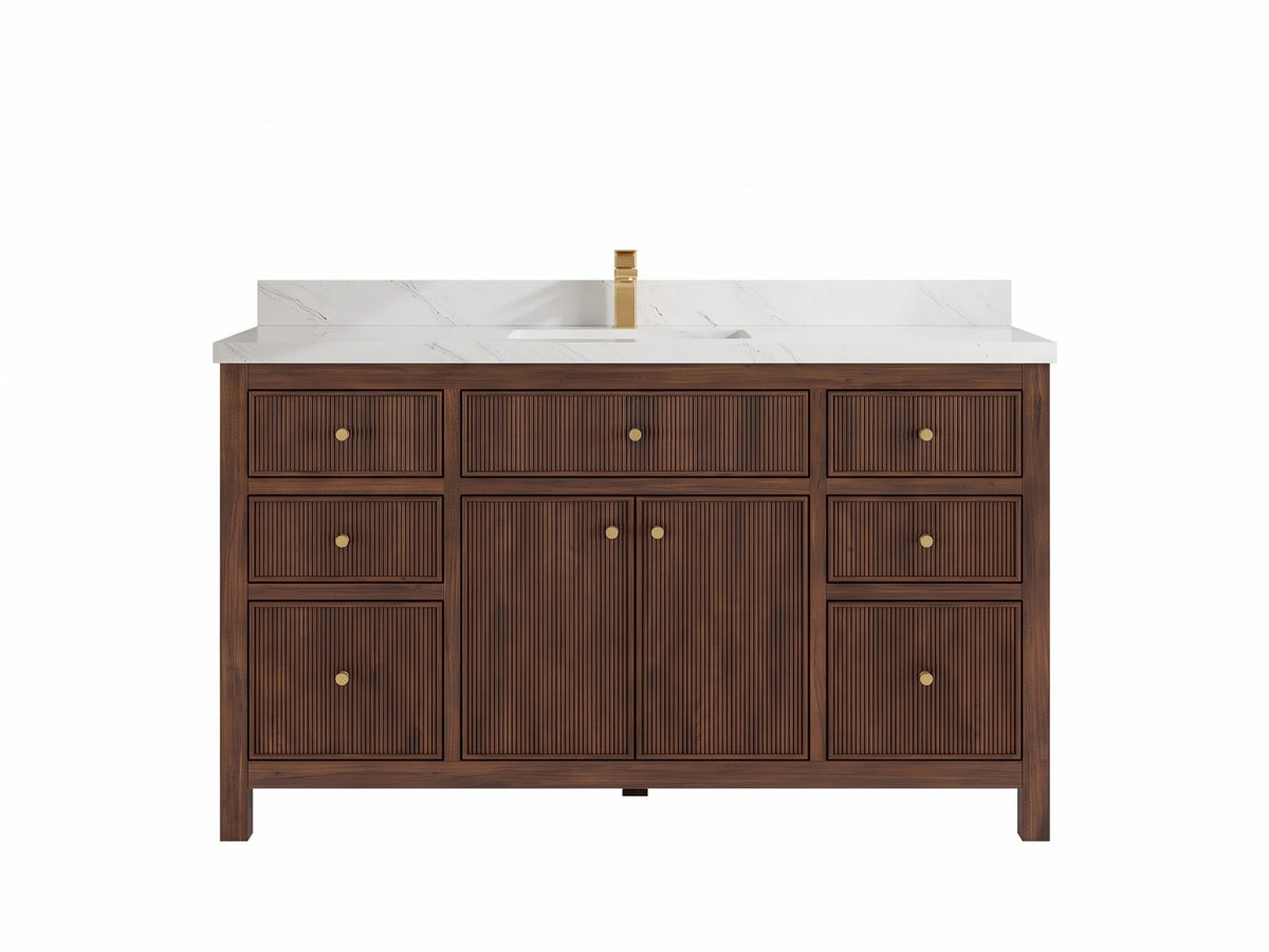 Sonoma Reeded Teak Wood 60 in. W x 22 in. D Single Sink Bathroom Vanity