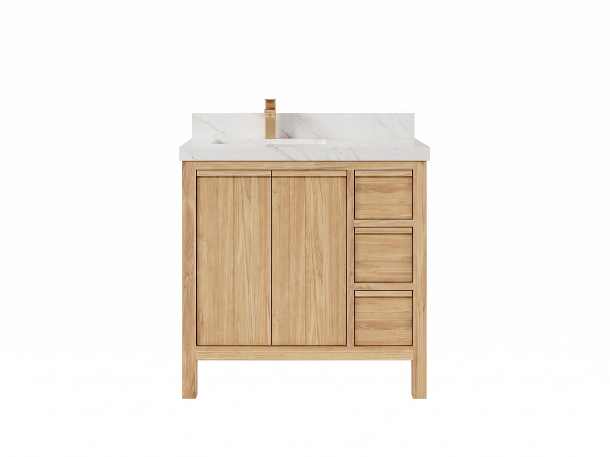 Elizabeth Teak Wood 36 in. W x 22 in. D Left Offset Sink Bathroom Vanity