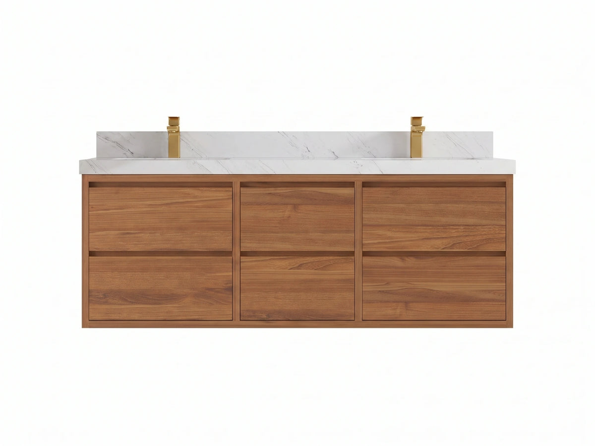 Madison Floating Teak Wood 60 in. W x 22 in. D Double Sink Bathroom Vanity