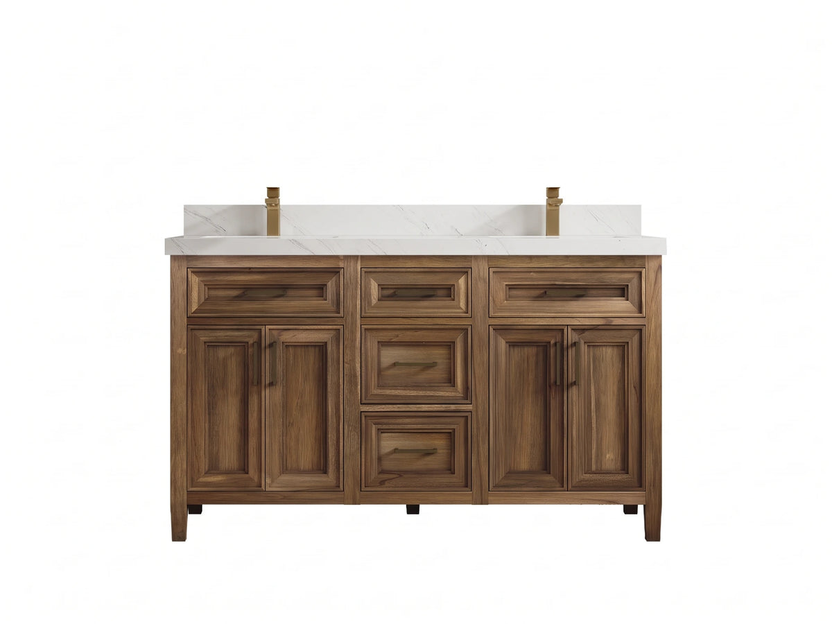 Santa Monica Teak Wood 60 in. W x 22 in. D Double Sink Bathroom Vanity