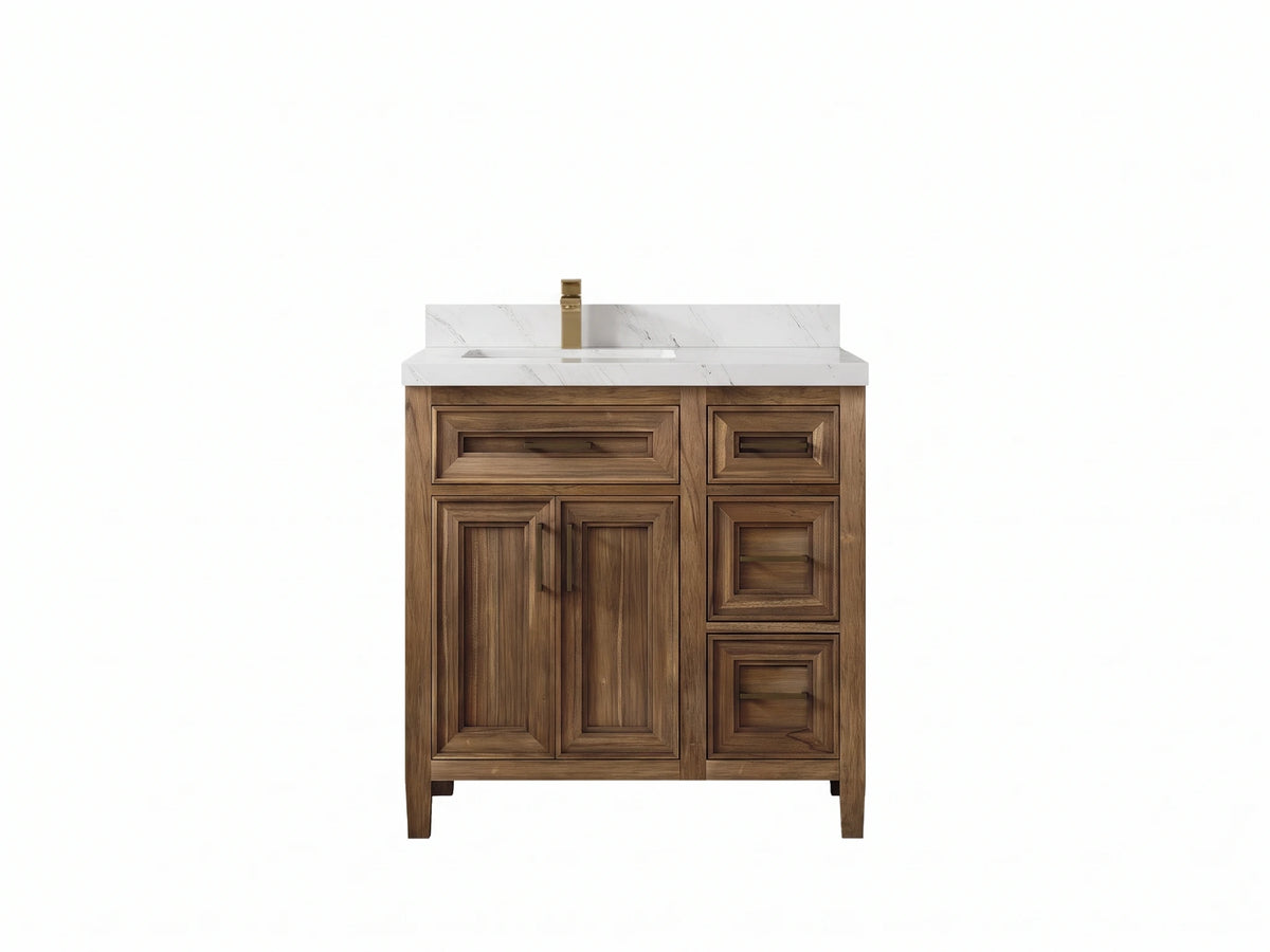 Santa Monica Teak Wood 36 in. W x 22 in. D Left Offset Sink Bathroom Vanity