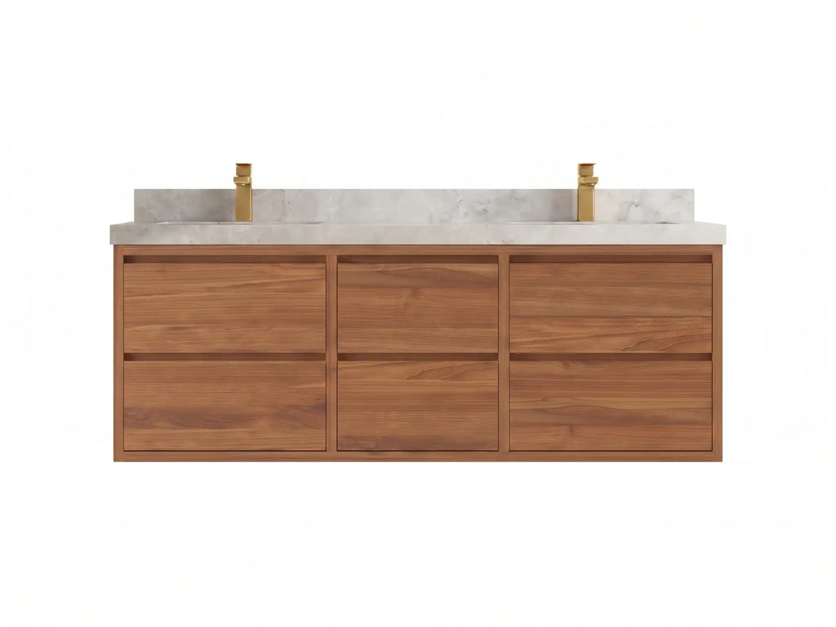 Madison Floating Teak Wood 60 in. W x 22 in. D Double Sink Bathroom Vanity