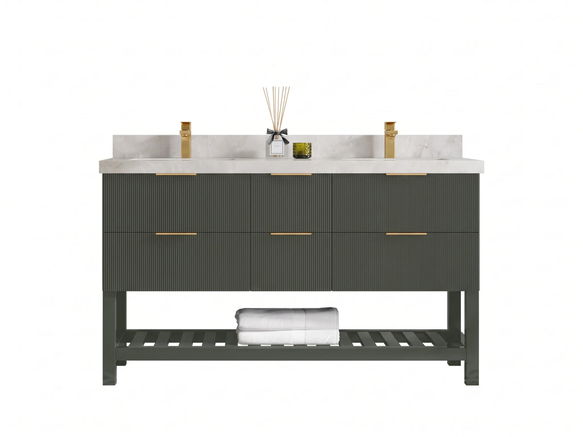 Catalina 60 in W x 22 in D Free Standing Reeded Double Sink Bathroom Vanity