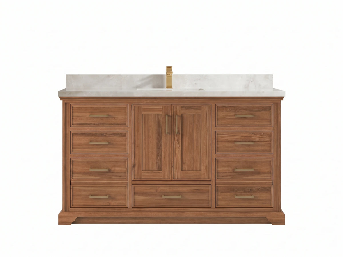 Charlotte Teak Wood 60 in. W x 22 in. D Single Sink Bathroom Vanity