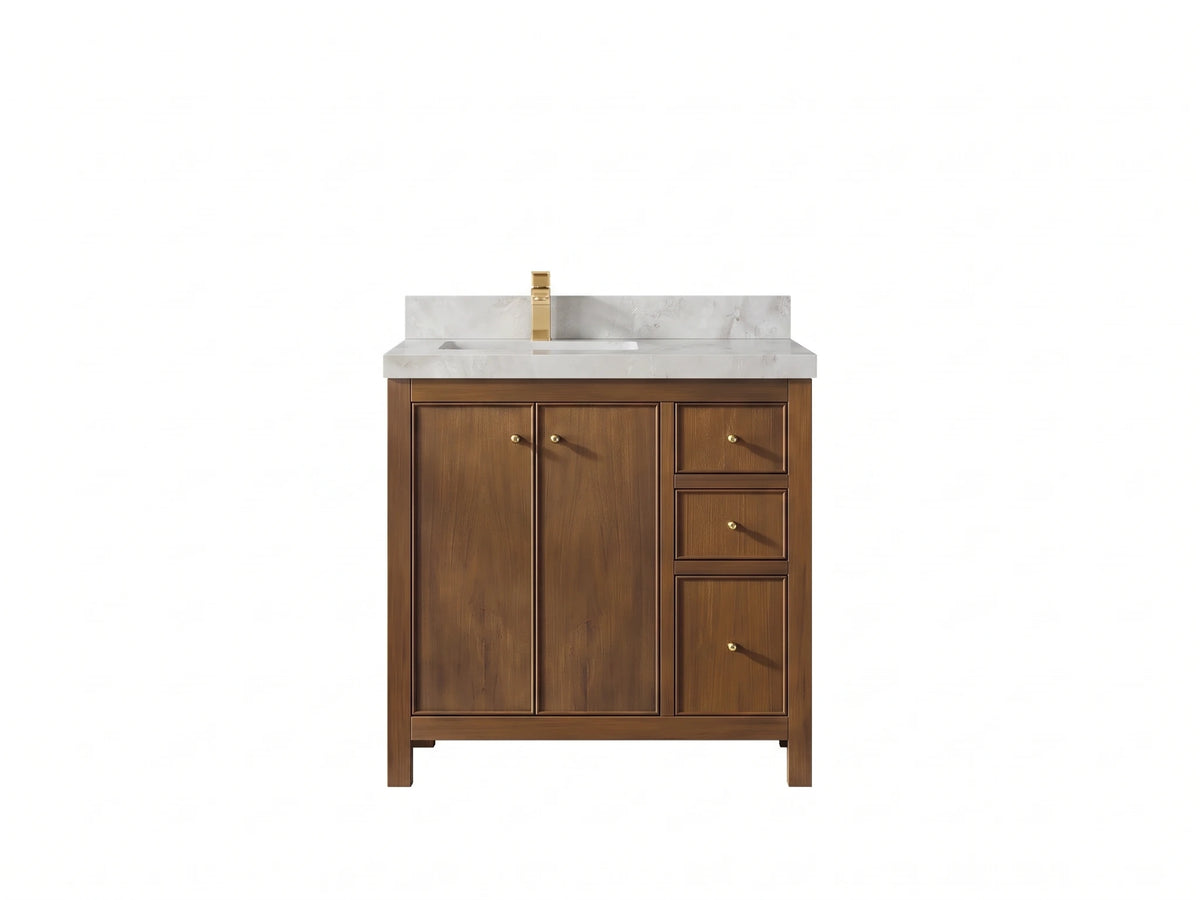 Chicago Teak 36 in. W x 22 in. D Left Offset Sink Bathroom Vanity