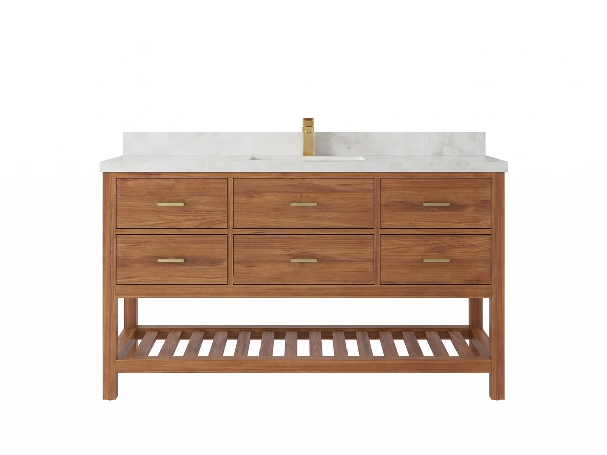 Parker Teak Wood 60 in. W x 22 in. D Single Sink Bathroom Vanity