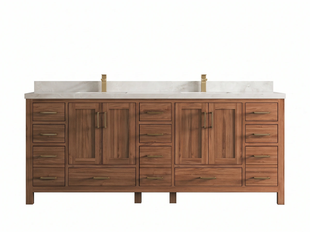 Malibu Teak Wood 84 in. W x 22 in. D Double Sink Bathroom Vanity