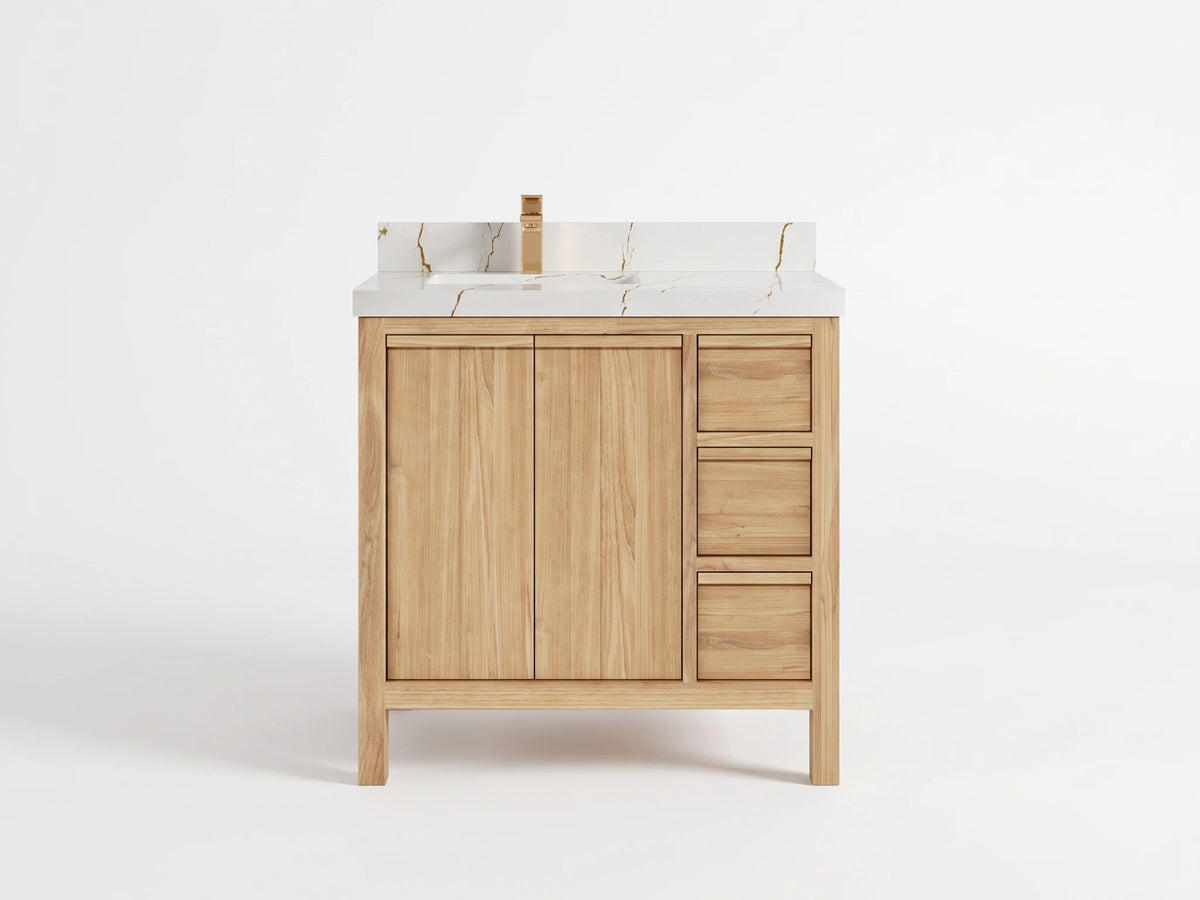 Elizabeth Teak Wood 36 in. W x 22 in. D Left Offset Sink Bathroom Vanity