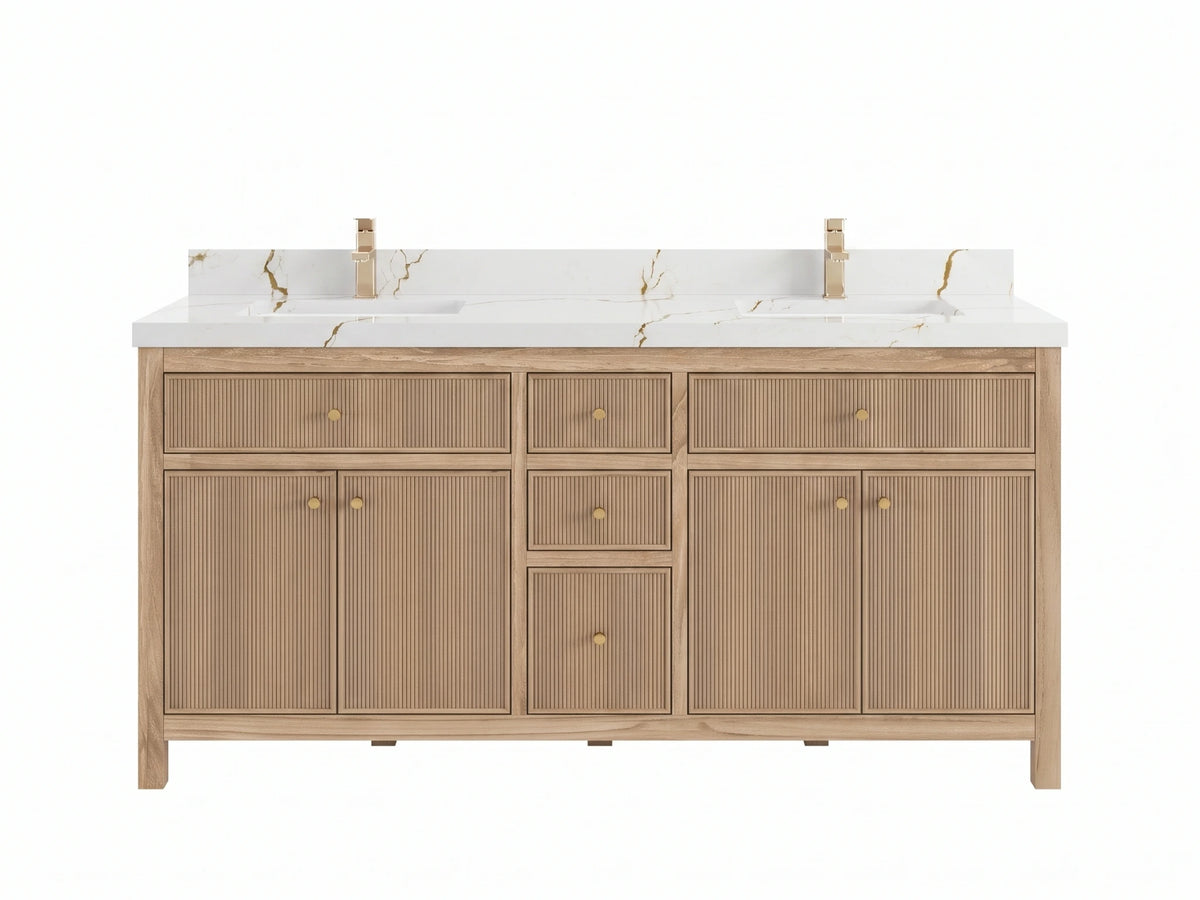 Sonoma Reeded Teak Wood 60 in. W x 22 in. D Double Sink Bathroom Vanity