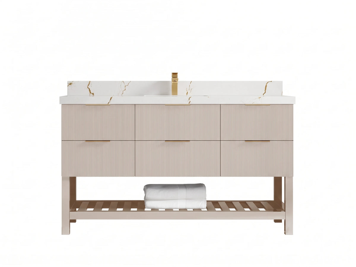 Catalina 60 in W x 22 in D Free Standing Reeded Single Sink Bathroom Vanity