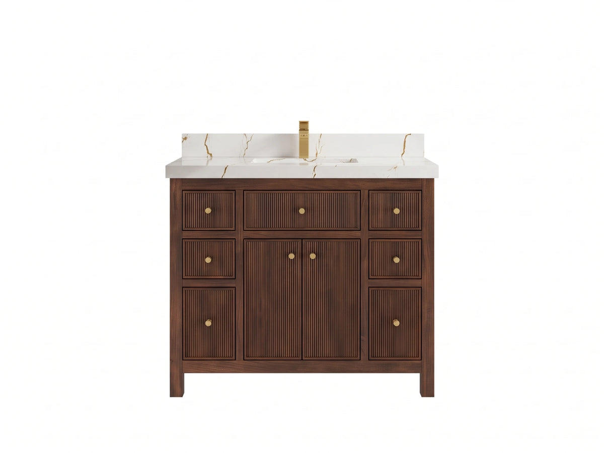 Sonoma Reeded Teak Wood 42 in. W x 22 in. D Single Sink Bathroom Vanity