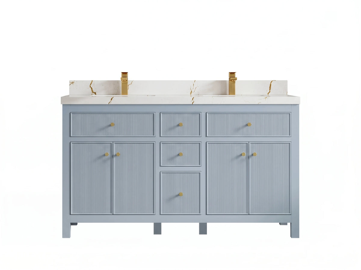 Sonoma 60 in W x 22 in D Free Standing Reeded Double Sink Bathroom Vanity