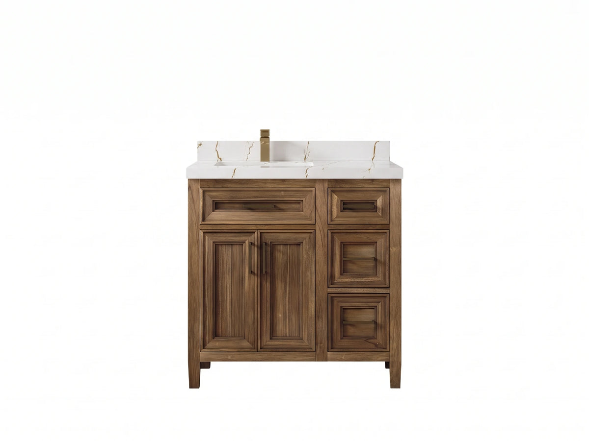 Santa Monica Teak Wood 36 in. W x 22 in. D Left Offset Sink Bathroom Vanity