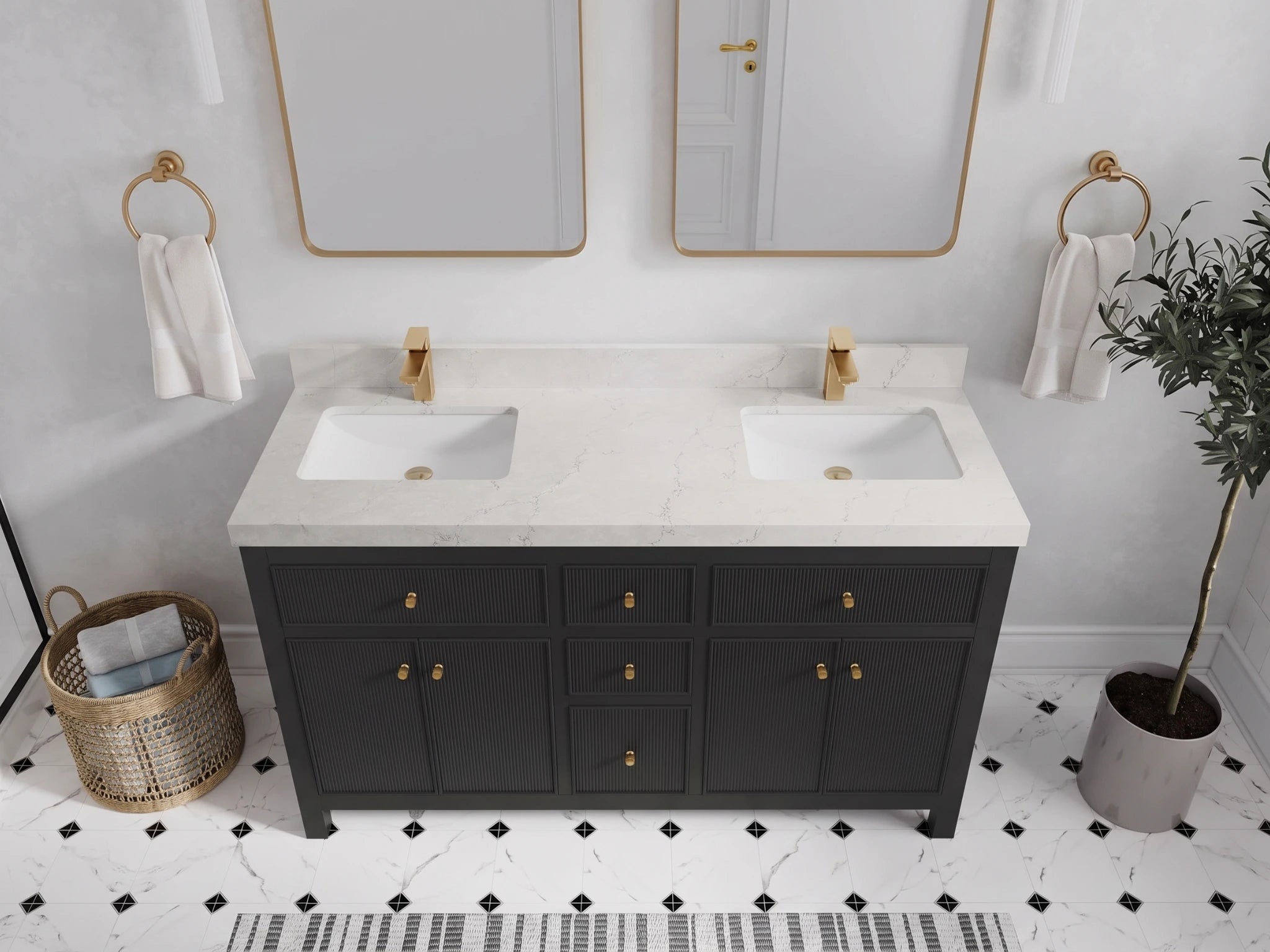 Sonoma 60 in W x 22 in D Free Standing Reeded Double Sink Bathroom Vanity