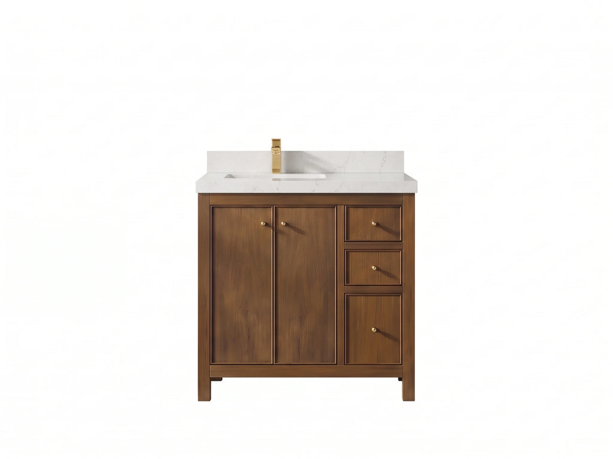 Chicago Teak 36 in. W x 22 in. D Left Offset Sink Bathroom Vanity