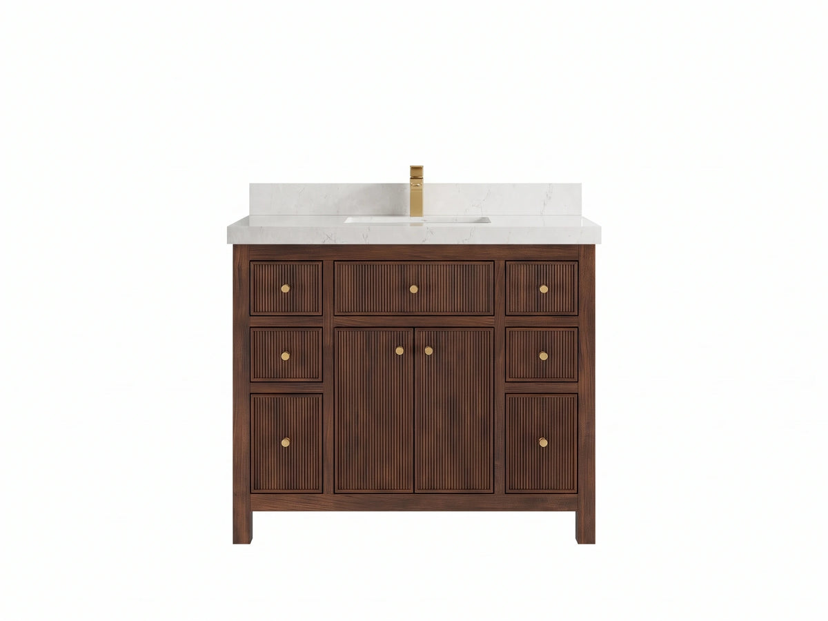 Sonoma Reeded Teak Wood 42 in. W x 22 in. D Single Sink Bathroom Vanity
