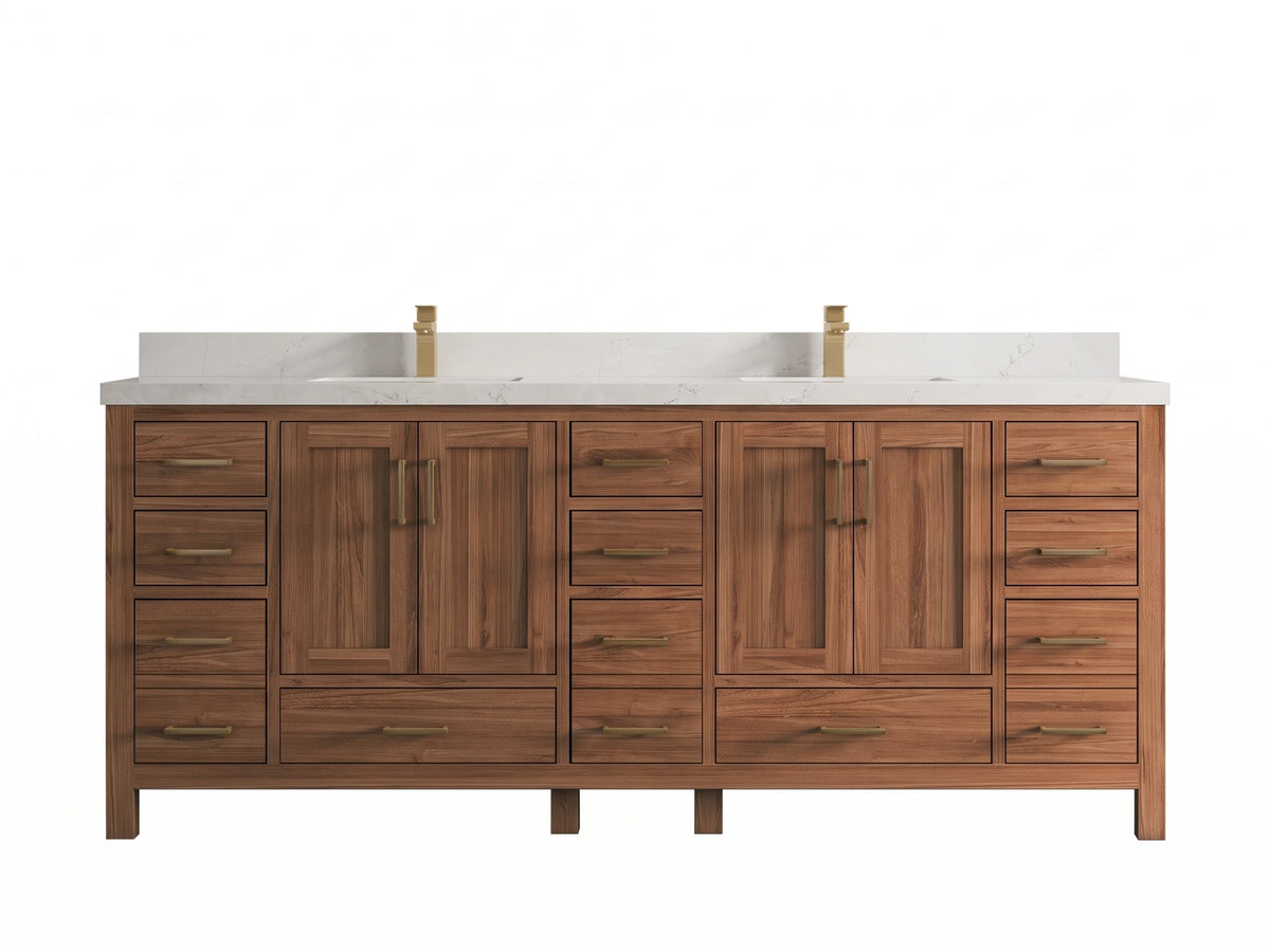 Malibu Teak Wood 84 in. W x 22 in. D Double Sink Bathroom Vanity