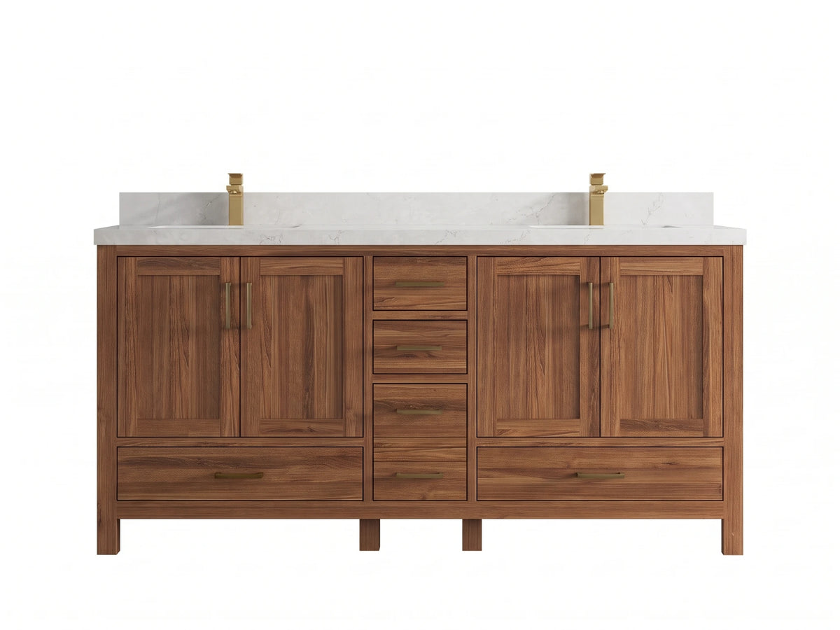Malibu Teak Wood 72 in. W x 22 in. D Double Sink Bathroom Vanity