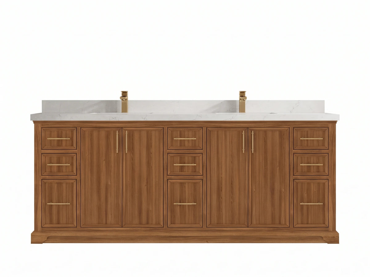 Alys Teak Wood 84 in. W x 22 in. D Double Sink Bathroom Vanity