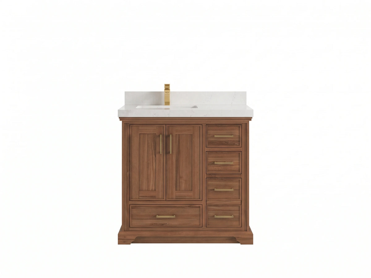 Charlotte Teak Wood 36 in. W x 22 in. D Left Offset Sink Bathroom Vanity