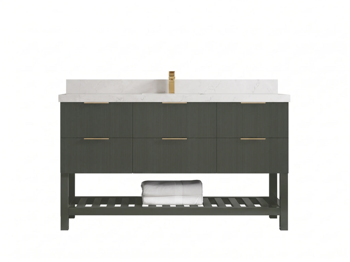 Catalina 60 in W x 22 in D Free Standing Reeded Single Sink Bathroom Vanity