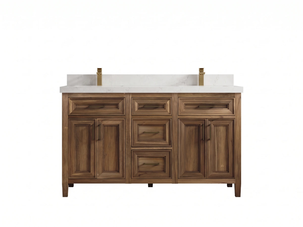 Santa Monica Teak Wood 60 in. W x 22 in. D Double Sink Bathroom Vanity