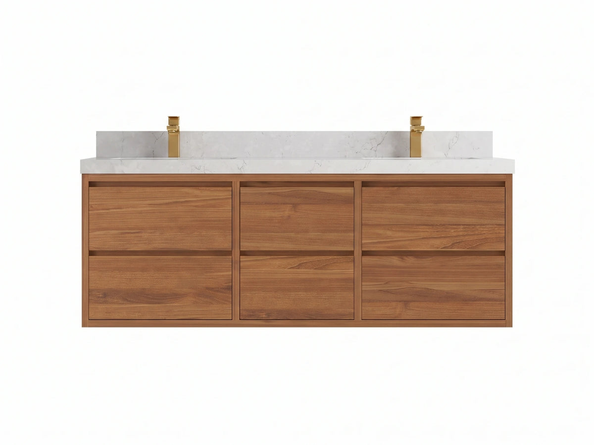 Madison Floating Teak Wood 60 in. W x 22 in. D Double Sink Bathroom Vanity