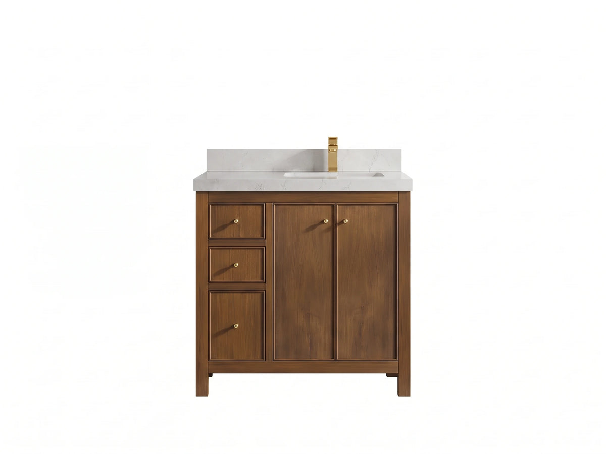 Chicago Teak 36 in. W x 22 in. D Right Offset Sink Bathroom Vanity
