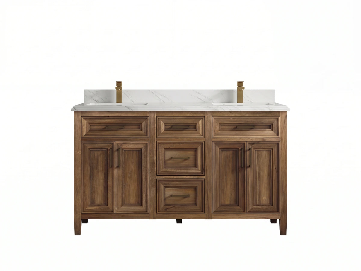 Santa Monica Teak Wood 60 in. W x 22 in. D Double Sink Bathroom Vanity
