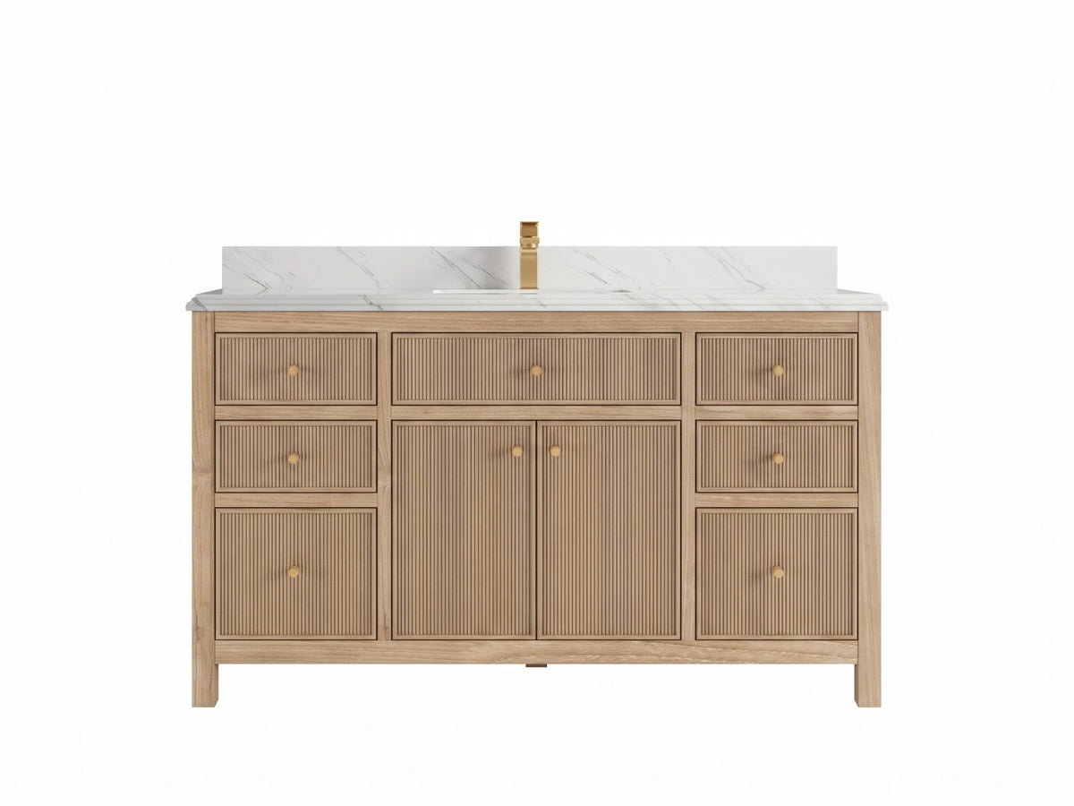 Sonoma Reeded Teak Wood 60 in. W x 22 in. D Single Sink Bathroom Vanity