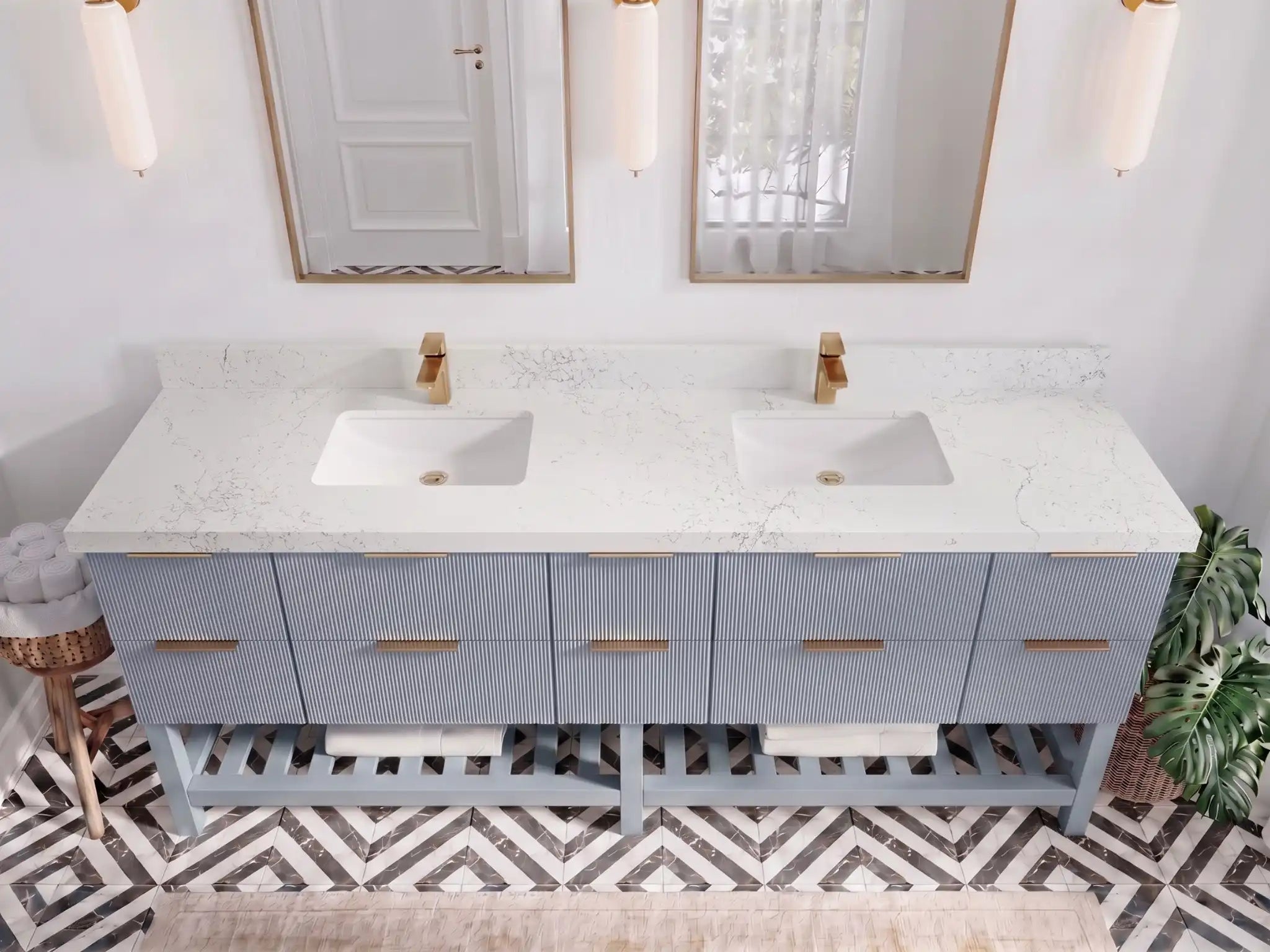 Catalina 84 in W x 22 in D Free Standing Reeded Double Sink Bathroom Vanity