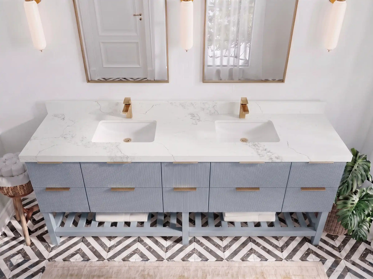 Catalina 84 in W x 22 in D Free Standing Reeded Double Sink Bathroom Vanity
