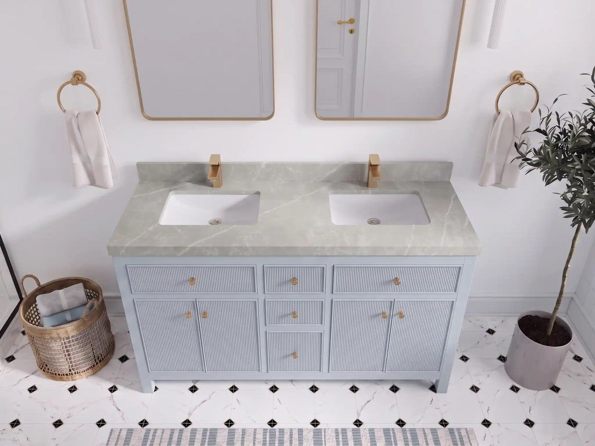 Sonoma 60 in W x 22 in D Free Standing Reeded Double Sink Bathroom Vanity