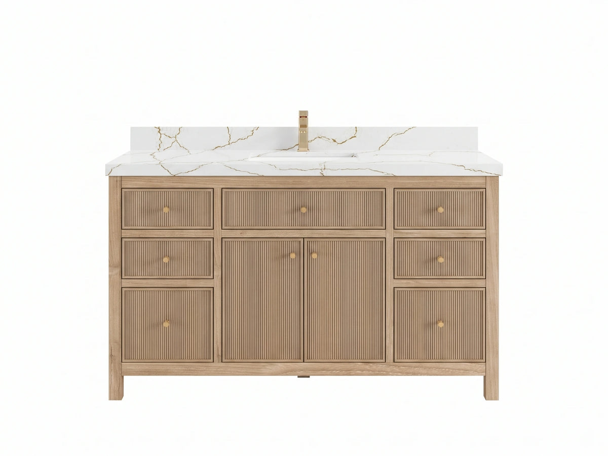 Sonoma Reeded Teak Wood 60 in. W x 22 in. D Single Sink Bathroom Vanity