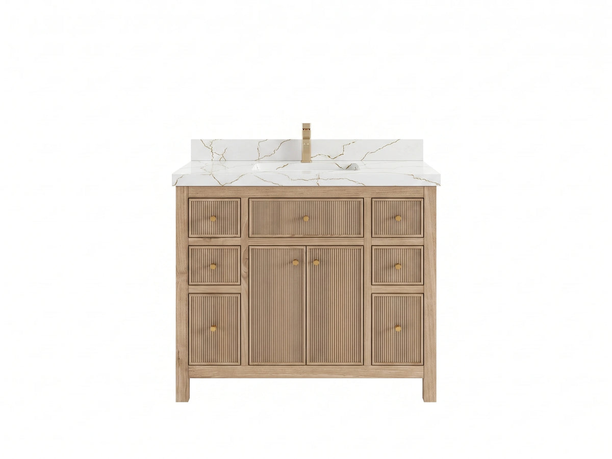Sonoma Reeded Teak Wood 42 in. W x 22 in. D Single Sink Bathroom Vanity