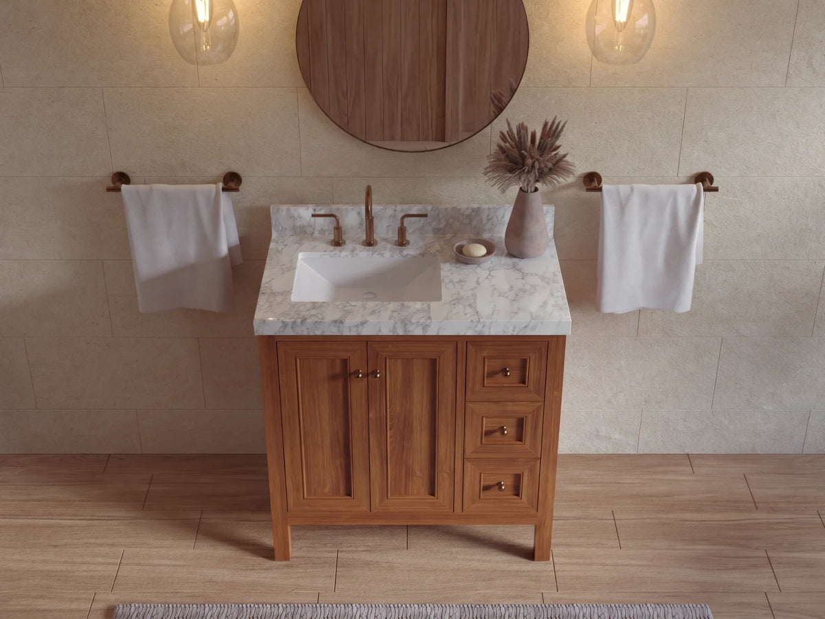 Nashville Teak Wood 36 in. W x 22 in. D Left Offset Sink Bathroom Vanity