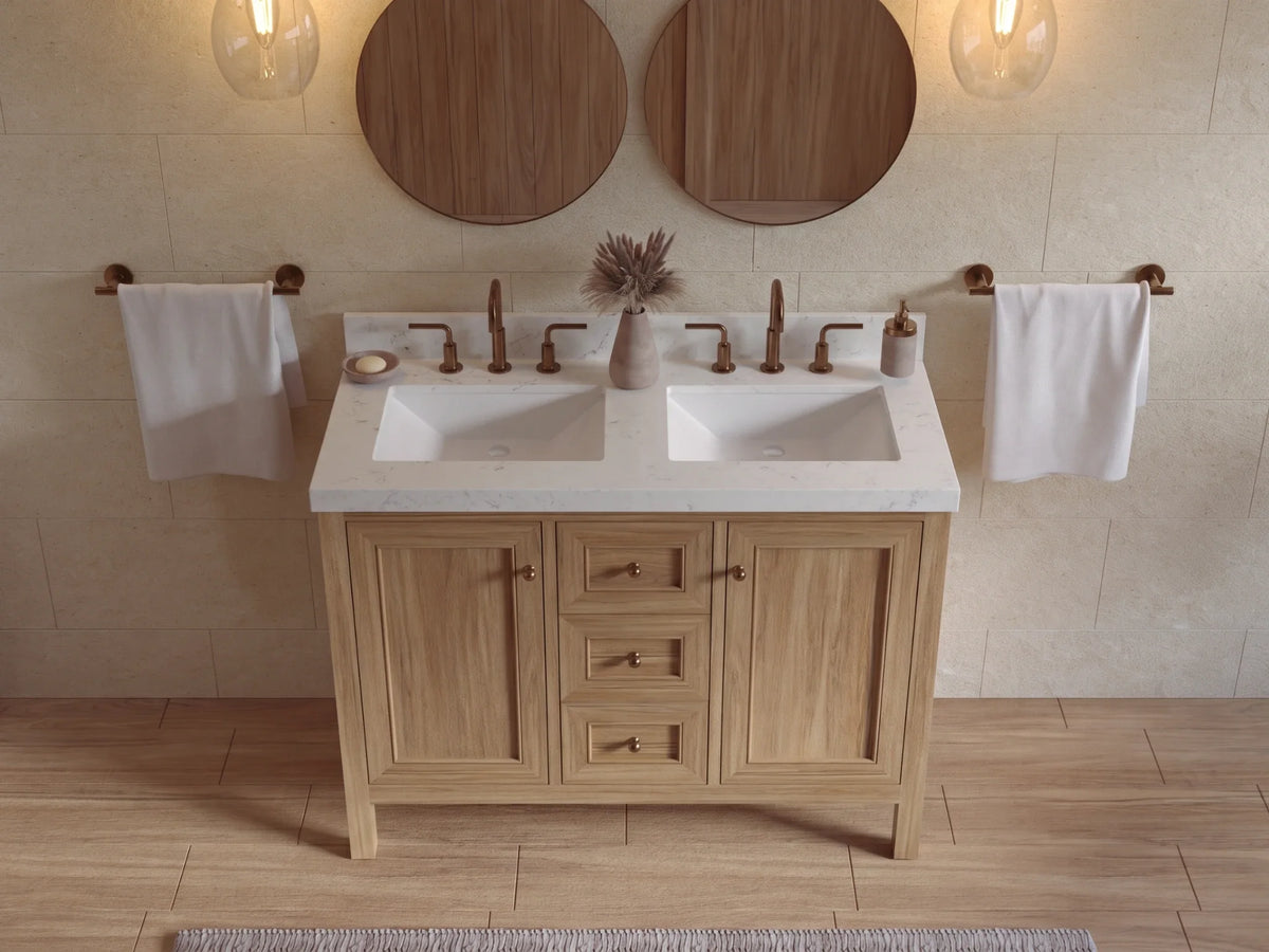 Nashville Teak Wood 48 in. W x 22 in. D Double Sink Bathroom Vanity
