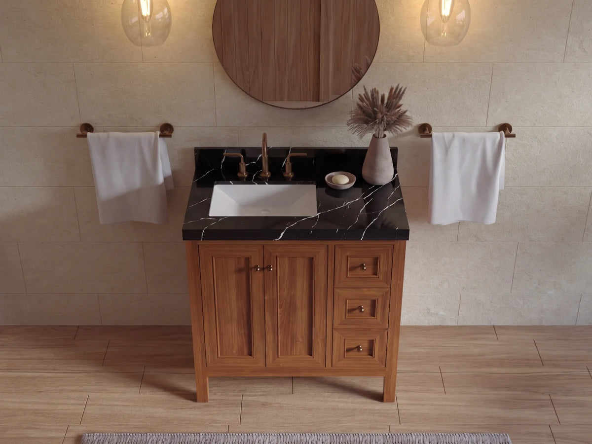 Nashville Teak Wood 36 in. W x 22 in. D Left Offset Sink Bathroom Vanity