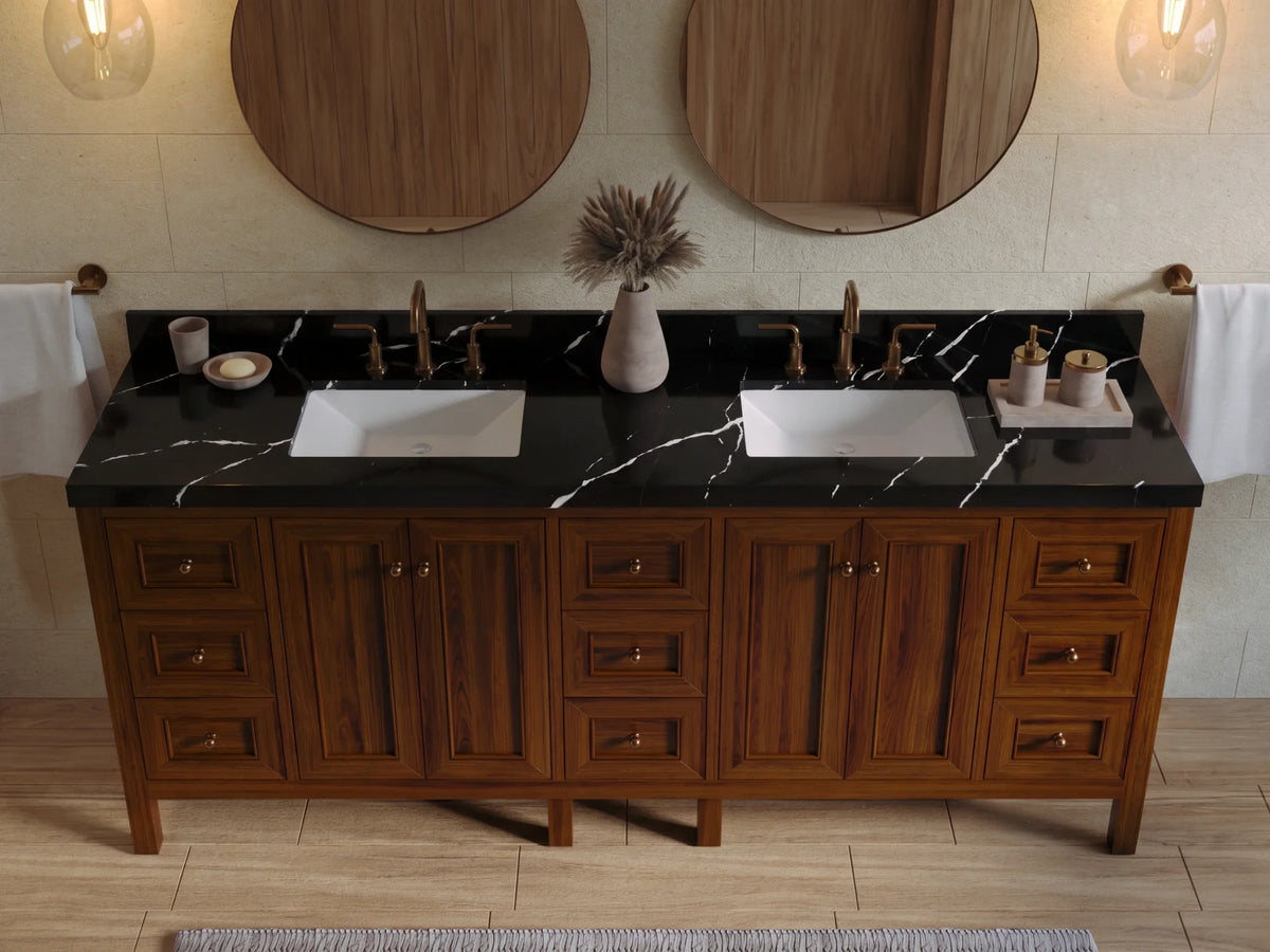 Nashville Teak Wood 84 in. W x 22 in. D Double Sink Bathroom Vanity