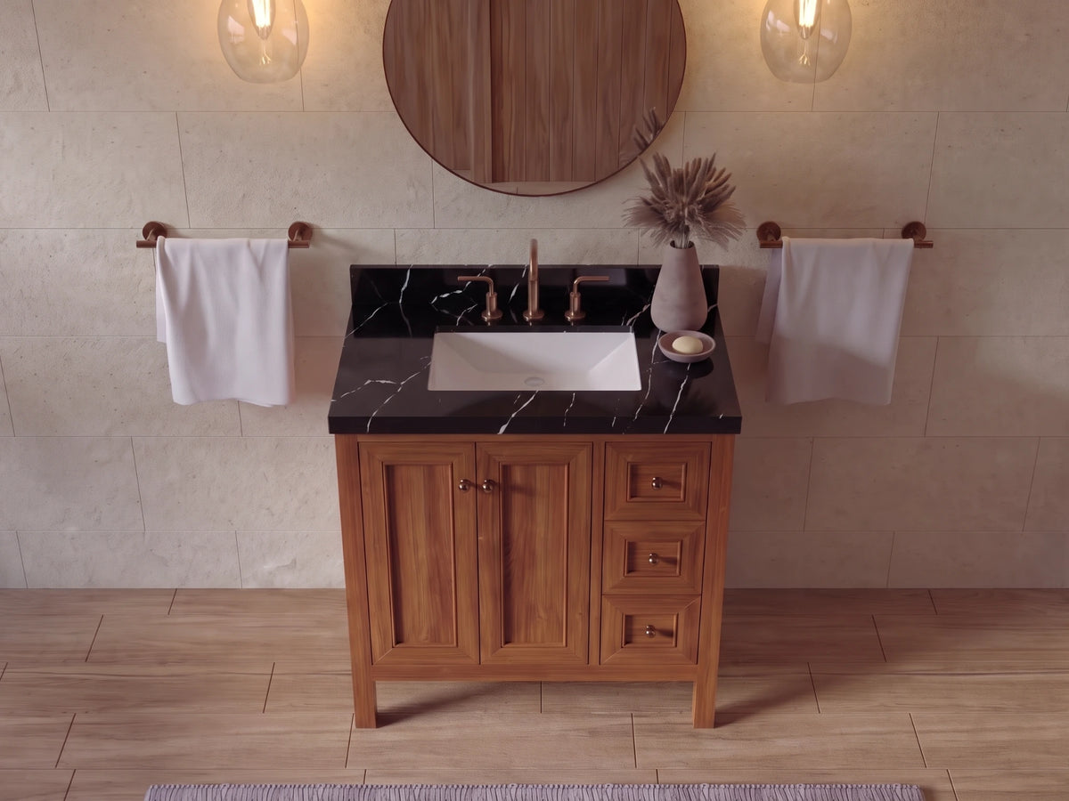 Nashville Teak Wood 36 in. W x 22 in. D Center Sink Bathroom Vanity