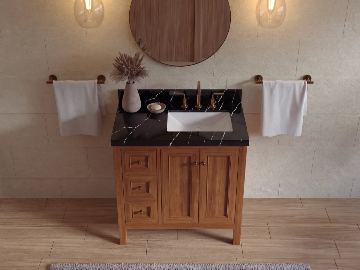 Nashville Teak Wood 36 in. W x 22 in. D Right Offset Sink Bathroom Vanity