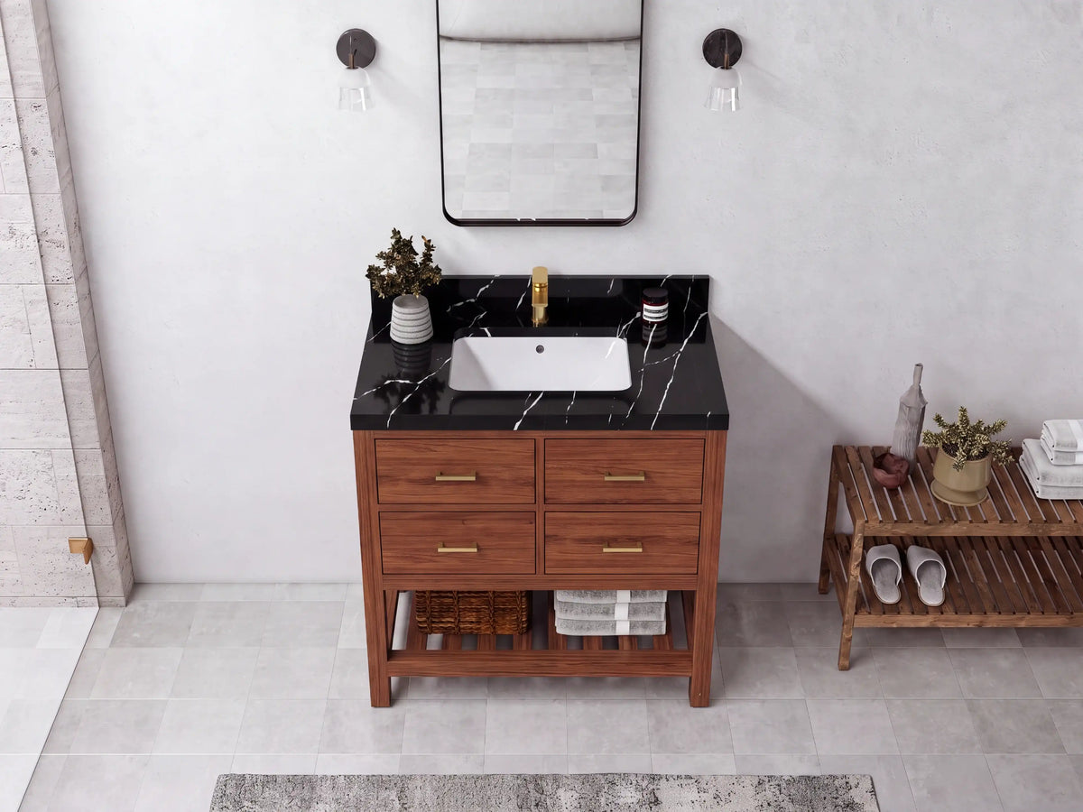 Parker Teak Wood 36 in. W x 22 in. D Center Sink Bathroom Vanity