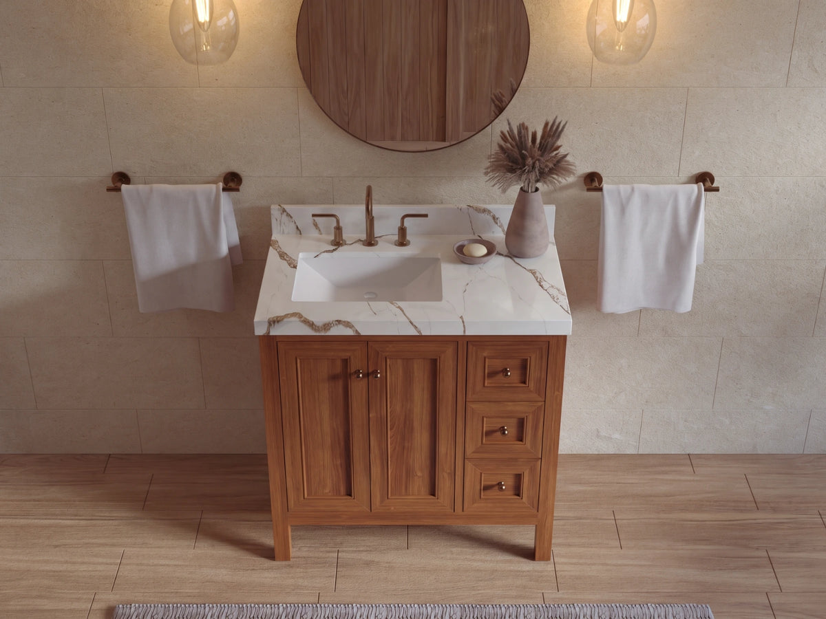 Nashville Teak Wood 36 in. W x 22 in. D Left Offset Sink Bathroom Vanity