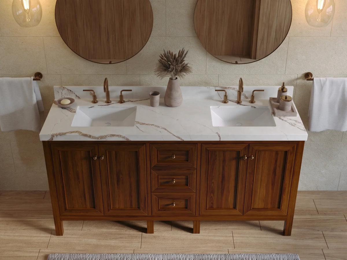Nashville Teak Wood 72 in. W x 22 in. D Double Sink Bathroom Vanity