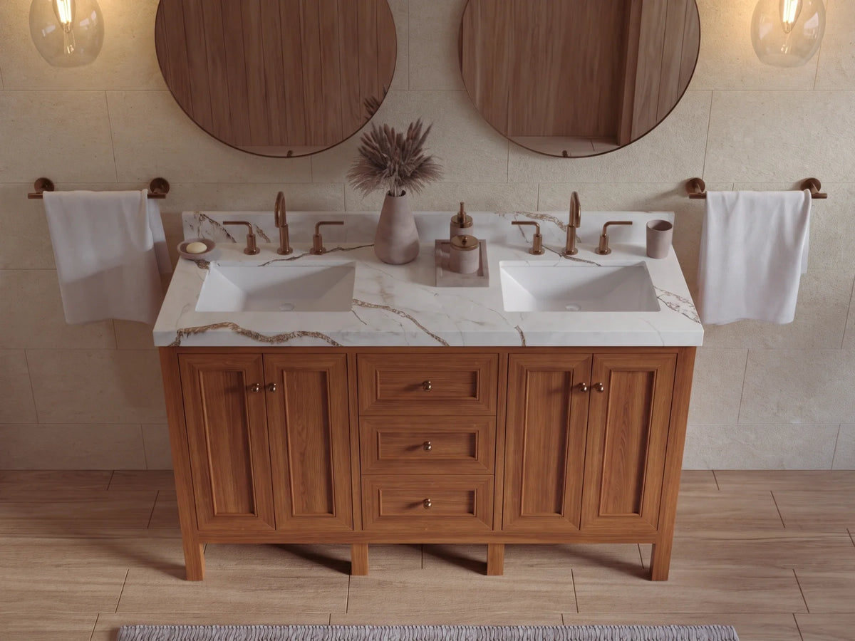 Nashville Teak Wood 60 in. W x 22 in. D Double Sink Bathroom Vanity