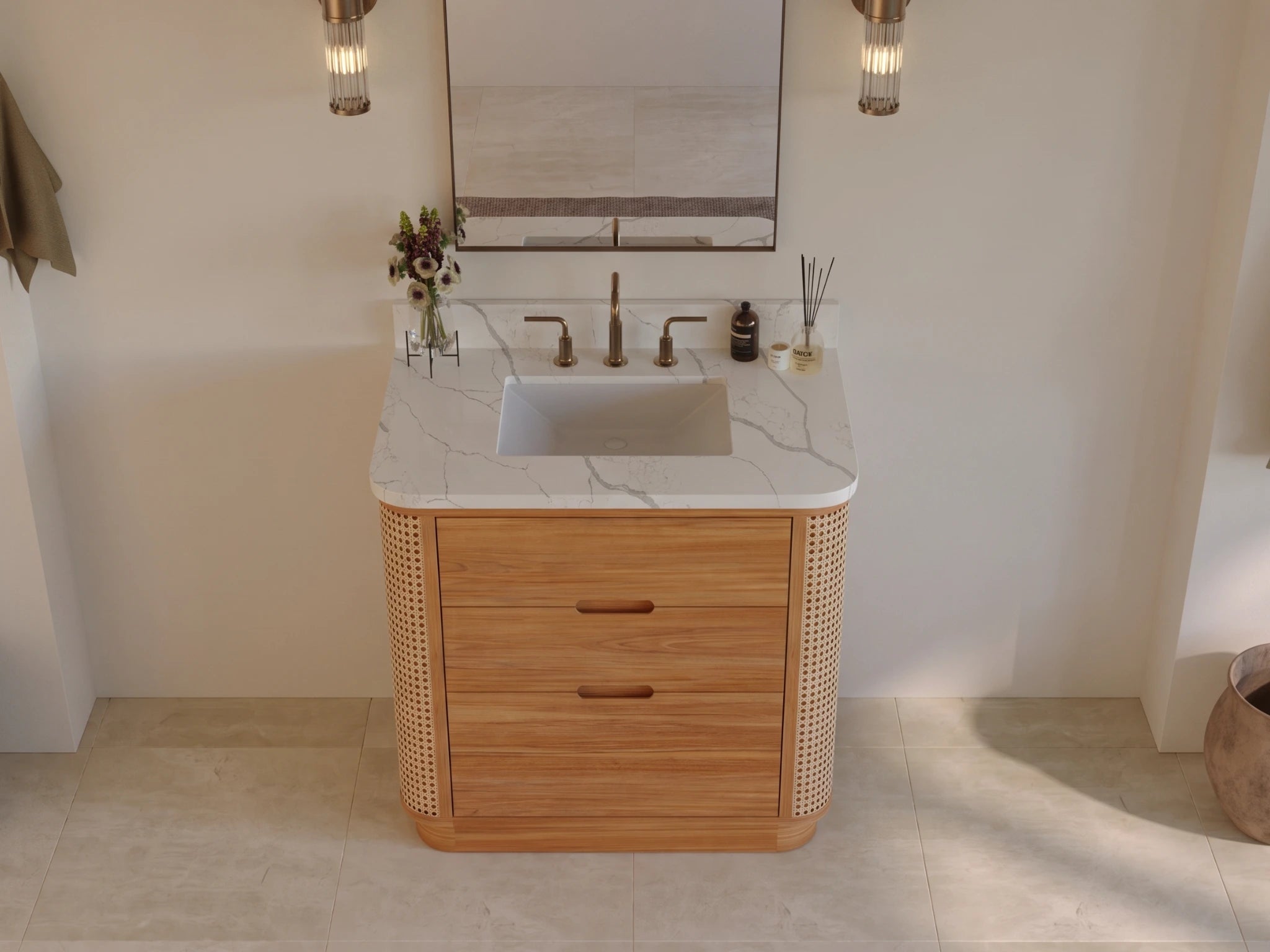 Ventura Teak Wood 36 in. W x 22 in. D Center Sink Bathroom Vanity