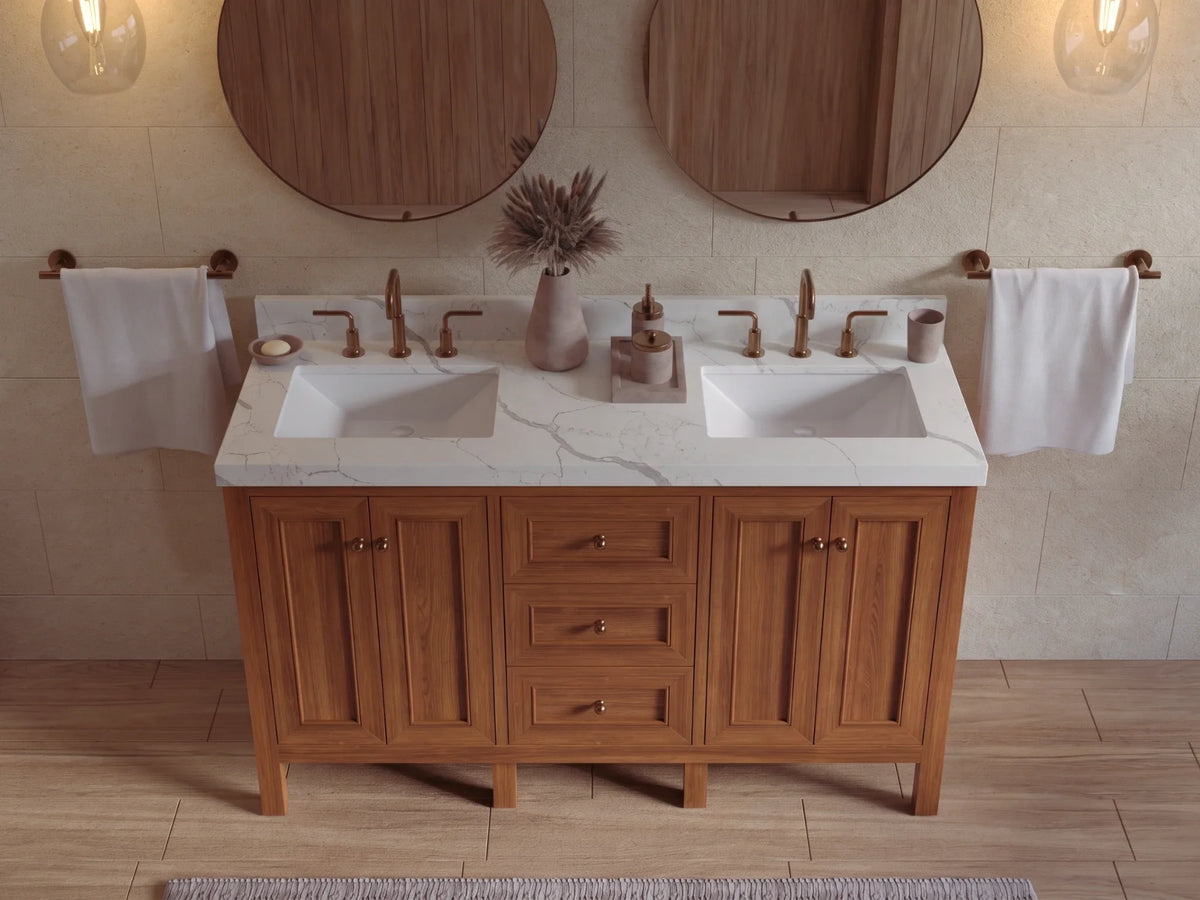 Nashville Teak Wood 60 in. W x 22 in. D Double Sink Bathroom Vanity