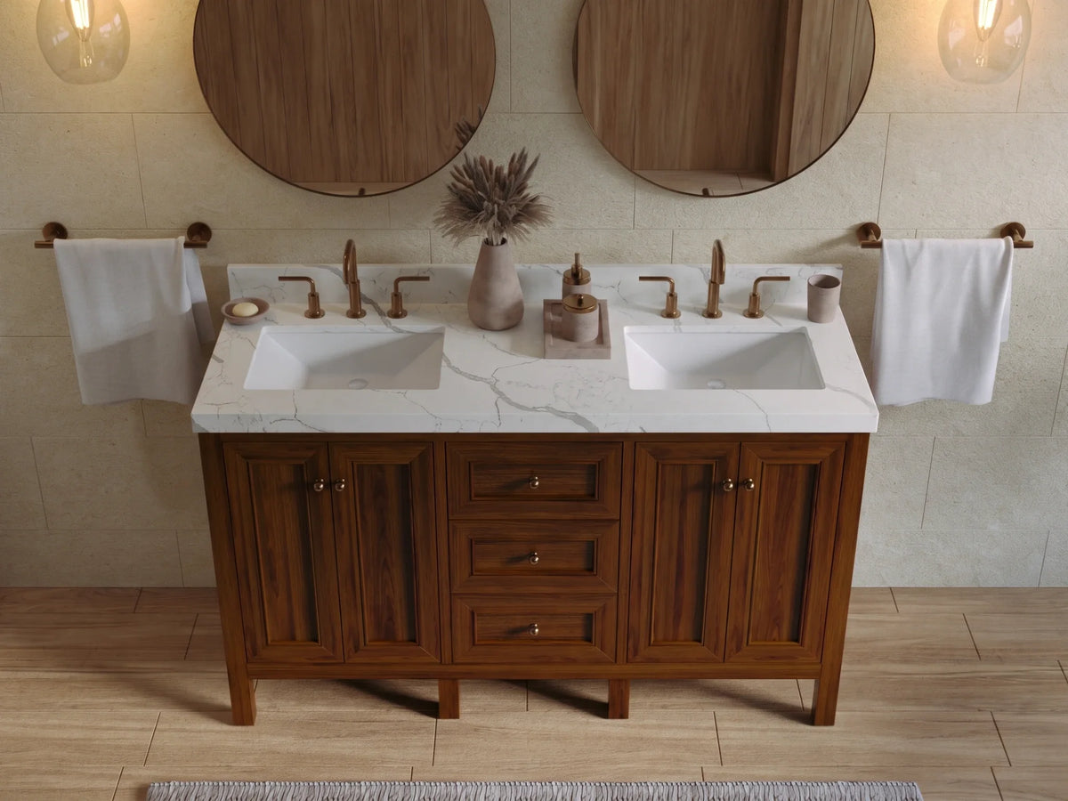 Nashville Teak Wood 60 in. W x 22 in. D Double Sink Bathroom Vanity