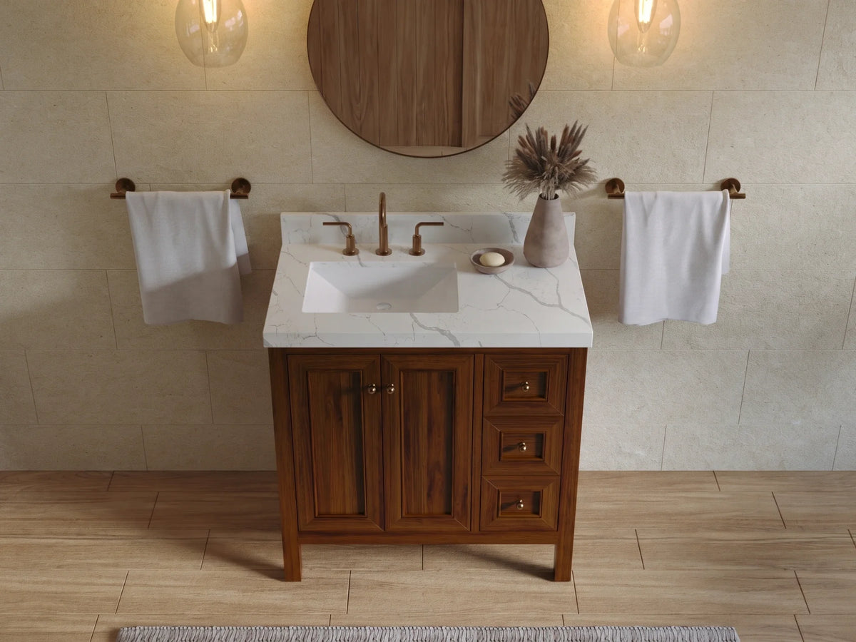 Nashville Teak Wood 36 in. W x 22 in. D Left Offset Sink Bathroom Vanity
