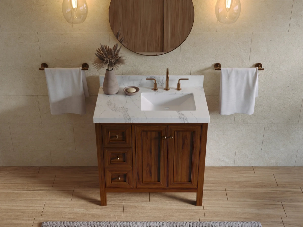 Nashville Teak Wood 36 in. W x 22 in. D Right Offset Sink Bathroom Vanity